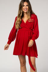 Red Chiffon Maternity Wrap Dress