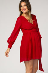 Red Chiffon Maternity Wrap Dress