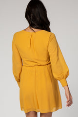 Yellow Chiffon Sash Tie Wrap Dress