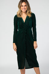 Green Velvet Knotted Plunge Maternity Dress