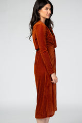 Rust Velvet Knotted Plunge Dress