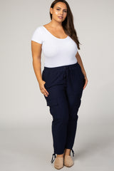 Navy Blue Side Tie Plus Maternity Cargo Pants