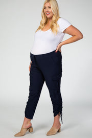Navy Blue Side Tie Plus Maternity Cargo Pants