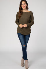 Olive Long Sleeve Waffle Knit Top