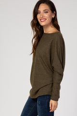 Olive Long Sleeve Waffle Knit Top