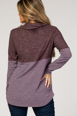 Plum Knit Colorblock Funnel Neck Top