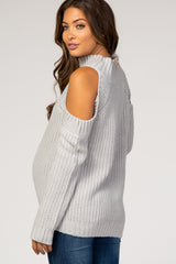 Grey Cold Shoulder Solid Color Maternity Sweater