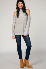 Grey Cold Shoulder Solid Color Sweater