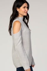 Grey Cold Shoulder Solid Color Sweater