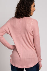 Mauve Waffle Knit V-Neck Long Sleeve Top