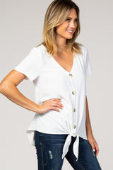 Ivory Button Tie Front Top