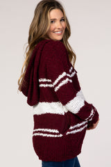 Burgundy Striped Popcorn Hooded Maternity Sweater