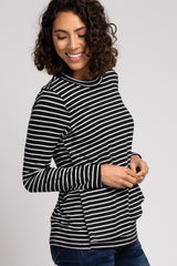PinkBlush Black Striped Layered Front Long Sleeve Nursing Top