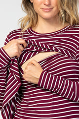 PinkBlush Burgundy Striped Layered Front Long Sleeve Nursing Top
