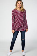 PinkBlush Burgundy Striped Layered Front Long Sleeve Nursing Top
