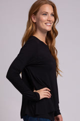 PinkBlush Black Solid Layered Front Long Sleeve Nursing Top