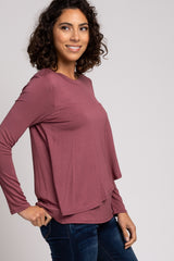 PinkBlush Mauve Solid Layered Front Long Sleeve Nursing Top