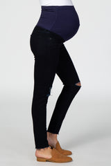 Navy Dark Wash Ripped Knee Maternity Jeans