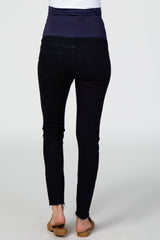 Navy Dark Wash Ripped Knee Maternity Jeans