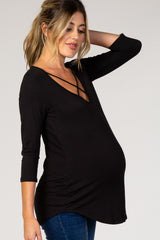 Black Cross Front 3/4 Sleeve Maternity Top