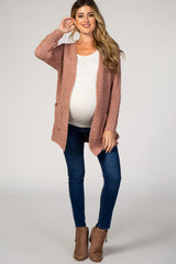 Mauve Popcorn Knit Maternity Cardigan