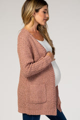 Mauve Popcorn Knit Maternity Cardigan