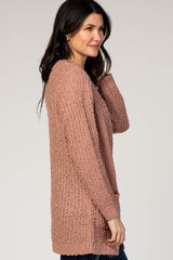 Mauve Popcorn Knit Cardigan