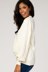 Ivory Cable Knit Sleeve Maternity Sweater