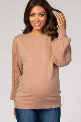 Taupe Cable Knit Sleeve Maternity Sweater