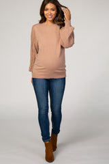 Taupe Cable Knit Sleeve Maternity Sweater