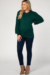 Forest Green Cable Knit Sleeve Maternity Sweater