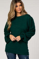 Forest Green Cable Knit Sleeve Sweater