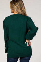 Forest Green Cable Knit Sleeve Sweater