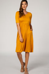 Mustard Short Sleeve Maternity Dress