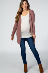 Mauve Soft Popcorn Knit Front Pocket Maternity Cardigan