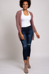 Mauve Soft Popcorn Knit Front Pocket Cardigan