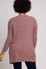 Mauve Soft Popcorn Knit Front Pocket Cardigan