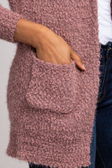 Mauve Soft Popcorn Knit Front Pocket Cardigan