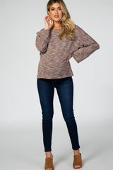 Brown Marled Knit Back Button Maternity Top