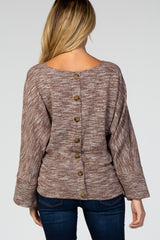 Brown Marled Knit Back Button Maternity Top