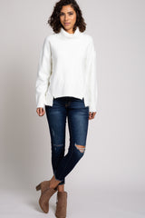 Ivory Turtleneck Hi-Low Side Slit Knit Sweater