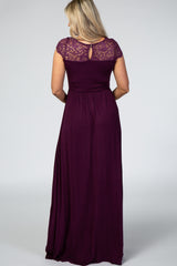 Purple Lace Neck Maternity Maxi Dress