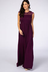 Purple Lace Neck Maternity Maxi Dress