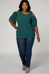 Green Polka Dot Cold Shoulder Plus Top