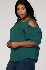 Green Polka Dot Cold Shoulder Plus Top