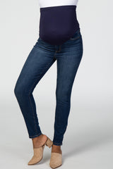 Navy Blue Zipper Detail Skinny Maternity Jeans