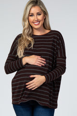 Burgundy Striped Long Sleeve Knit Maternity Top