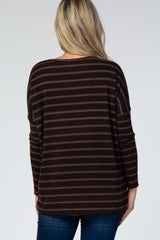 Burgundy Striped Long Sleeve Knit Maternity Top