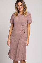 Mauve Short Sleeve Knotted Midi T Shirt Dress