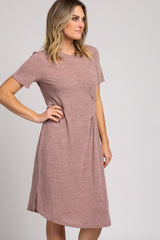 Mauve Short Sleeve Knotted Midi T Shirt Dress